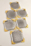 Rio Silver Stainless Patterned Square Corner Coffee and Tea Serving Tray with Gold Flower Detail, Set of 6 - 4