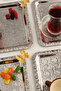 Dolce Silver Stainless Patterned Square Corner Coffee and Tea Serving Tray with Single Butterfly Detail, Set of 3 - 4
