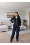 Oveesiz Hooded Zippered Black Crop Cardigan Jogger Set 2-Thread Ribbed Fabric - 3