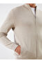 Beige Standard Fit Stand Collar Men's Knitwear Cardigan - 3