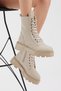 Women's Beige Leather Comfortable Fit Thick Sole Lace-Up and Zippered Boots - 2