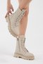 Women's Beige Leather Comfortable Fit Thick Sole Lace-Up and Zippered Boots - 3