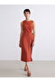 Orange Crew Neck Belted Dress - 2