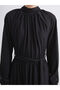 Two Mt Shop Quality Lcw Modest Black Crinkle Plain Loose & Wide Stand Collar Long Dress - 3