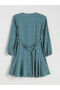 Green Tie Collar Patterned A-Line Mini Dress - 7