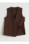 Brown Double-Breasted Collar Women's Classic Vest - 5
