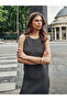 Two Mt Shop Quality Lcw Vision Anthracite Raschel Plain Super Skinny & Extra Narrow Oval Neck Midi Dress - 2