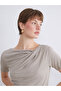 Lcwaikiki Classic Gray Crew Neck Drawstring Modal Blend Blouse