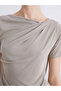 Lcwaikiki Classic Gray Crew Neck Drawstring Modal Blend Blouse - 3
