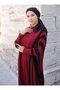 Striped Knitted Bat Dress - Burgundy - - 3