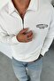 White Ow Embroidery Half Zipper Sweatshirt - 2
