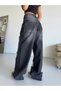 Black Unisex Baggy Cotton Wide Leg Distressed Double Knee Patch Ripped Street Style Jean Yrtk - 5