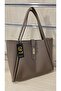 Women's Large Shoulder Bag with Faux Leather Lock Detail - 3