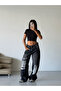 Black Unisex Baggy Cotton Wide Leg Distressed Double Knee Patch Ripped Street Style Jean Yrtk - 2
