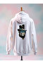 Printed Cotton 3 Thread Oversized White Sweatshirt