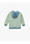Lion Printed Embossed Long Sleeve Hooded Striped Sweatshirt - 2