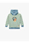 Lion Printed Embossed Long Sleeve Hooded Striped Sweatshirt