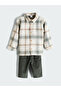 Ecru Plaid Baby Boy Shirt and Pants 2-Piece Set - 3