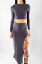 Basic Gray Skirt Suit with Slit Detail and Tie-Up Detail - 7