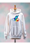Printed Cotton 3 Thread Oversized White Sweatshirt