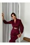 Women's Imported Scuba Fabric Sleeves Pleated Chain Belt Included Lined Special Design Midi Dress - 2