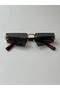 Special Design Square Cornered Black Glass Unisex Sunglasses with Gold Detail - 2