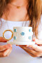 Flora Blue Floral Patterned Turkish Coffee Cup and Saucer with 24K Gold Detail