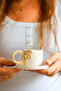 Turkish Coffee Cup and Saucer with Floral Bouquet Pattern and 24K Gold Detail