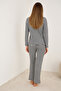 Black and White Brushed Soft Ribbed Camisole Cardigan Pajama Set - 3