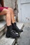 84100 Genuine Leather Band Detailed Lace-Up-Zippered Non-Slip Rubber Sole Boots - 3