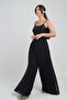 Women's Elastic Waist Palazzo Chiffon Pants with Sequin Strips on the Side and Lining - 2