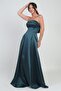 Women's Strapless Lined Long Satin Evening Dress with Pockets