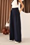 Women's Navy Blue Pleated High-Waist Palazzo Pants - 5