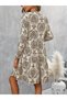 Women's Long Sleeve V Neck Ruffle Mini Single Jersey Dress