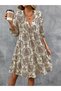 Women's Long Sleeve V Neck Ruffle Mini Single Jersey Dress - 3