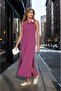 Women's Plum Zero Sleeve Aerobin Fabric A-Line Slit Maxi Summer Dress 700-3760330