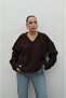 Brown V-Neck Soft Textured Sweater