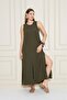 Women's Khaki Zero Sleeve Aerobin Fabric A-Line Slit Maxi Summer Dress 700-3760330 - 6