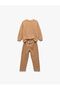 2-Piece Cotton Tracksuit Set Crew Neck Long Sleeve Top and Lace-Up Waist Bottom