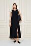Women's Black Zero Sleeve Aerobin Fabric A-Line Slit Maxi Summer Dress 3760330 - 2