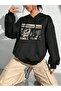 Guitar Sweatshirt - Black Printed Oversize Ribbon Hoodie