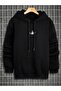 3 İplik Ny Kule Logo Sweatshirt - Black Printed Oversize Hooded Hoodie - 3