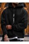 Dikey Sembol Sweatshirt - Black Printed Oversize Hooded Hoodie