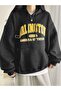 Arlington Sweatshirt - Black Printed Oversize Ribbed Hoodie - 2