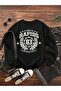Rapids 83 Sweatshirt - Black Printed Oversize Ribbed Crew Neck
