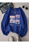 Everyday Things Winter Thick Sweatshirt - Sax Blue Printed Oversize Ribbed Crew Neck
