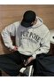 Purpose Sweatshirt - Gray Printed Oversize Ribbon Hoodie - 7