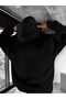 3 İplik Right Dragon Collar Detail Winter Sweatshirt - Black Printed Oversize Hooded Hoodie - 2