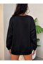 Brooklyn Letter Winter Thick Sweatshirt - Black Printed Oversize Ribbed Crew Neck - 2