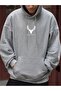 3 Thread Deer Logo Sweatshirt - Gray Printed Oversize Hoodie